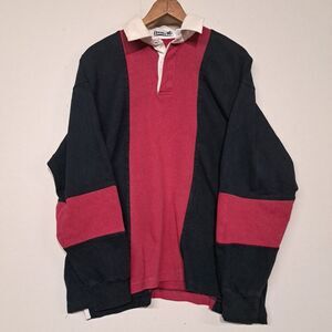 Vtg 90s Iban Rugby Striped Long Sleeve Polo Shirt Mens Large Black Sender Style